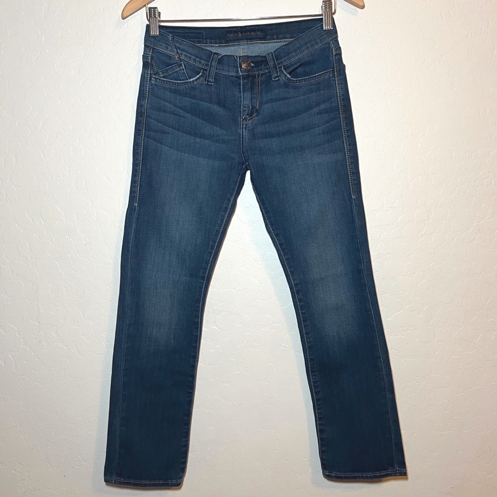 Rock & Republic Low Rise Cropped Straight Leg Denim Jeans Blue Size 2